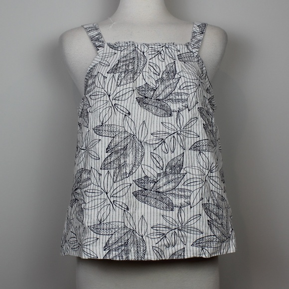 Merona Blue and Navy Striped Tropical Print Square Neck Top - Picture 1 of 6